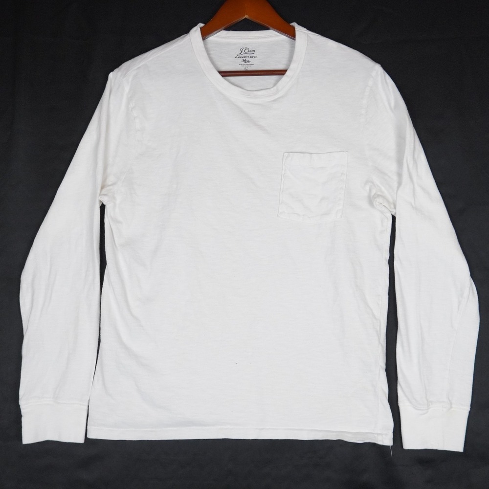 J. Crew Slub Cotton Yarns Long Sleeve Pocket Tee Mens L White Garment Dyed Shirt